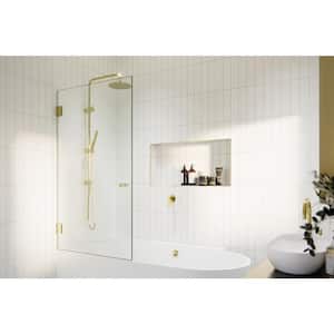 31.5 in. x 58 in. Frameless Wall Hinged Bathtub Door in Polished Brass