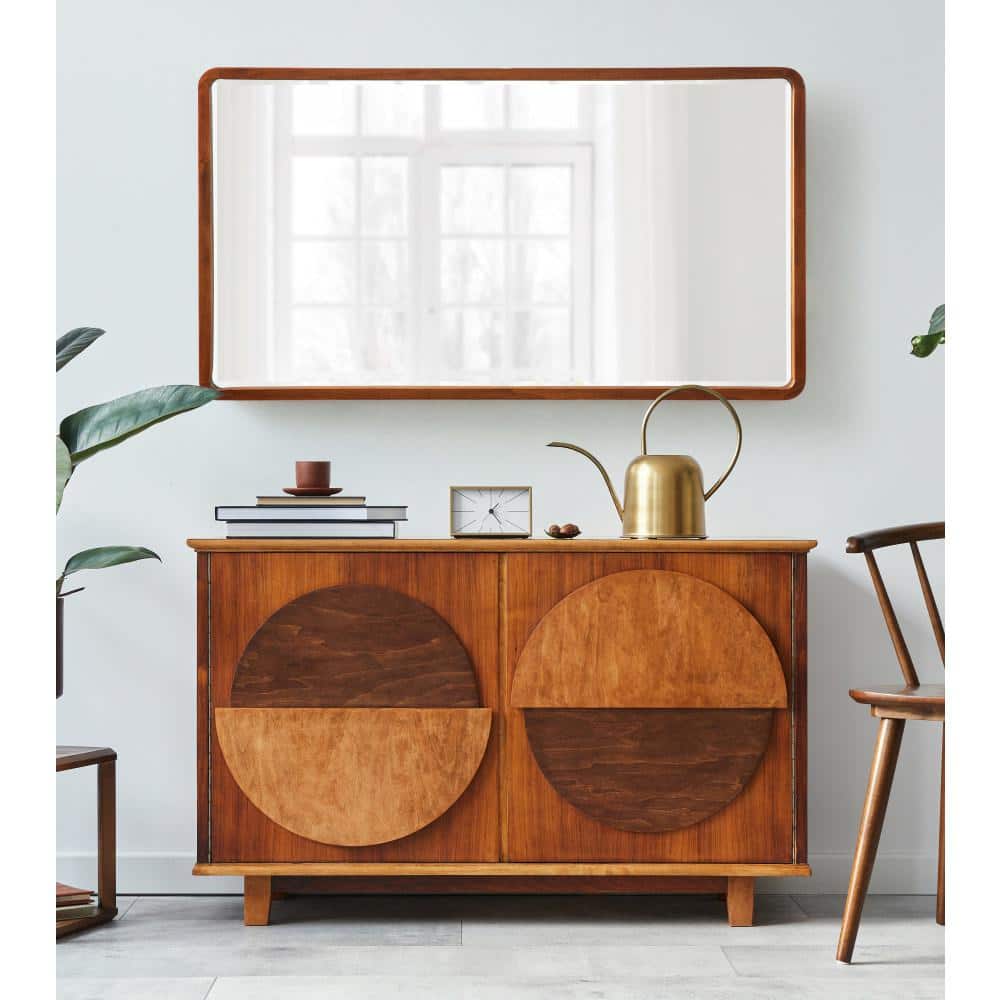 Walnut Brown Rectangular Wood Framed Wall Mirror, 20 x 36