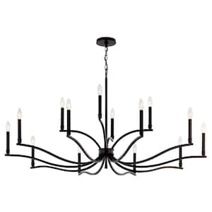 Malene 52.75 in. 14-Light Black Traditional Candle Chandelier for Dining Room