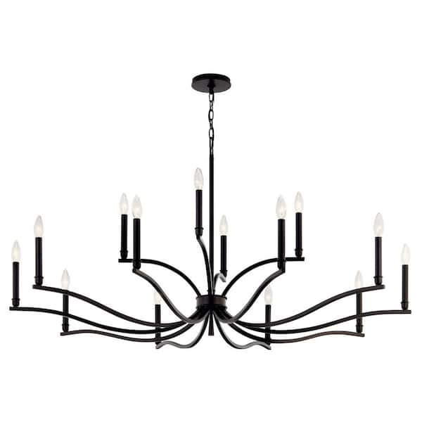 Malene 52.75 in. 14-Light Black Traditional Candle Chandelier for Dining Room