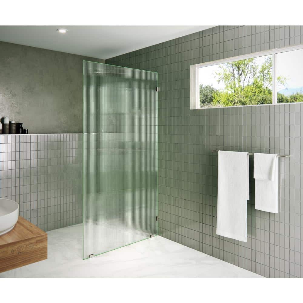 Gaia 40" x 78" Frameless Fluted Glass Shower Panel with Brushed Nickel Hardware