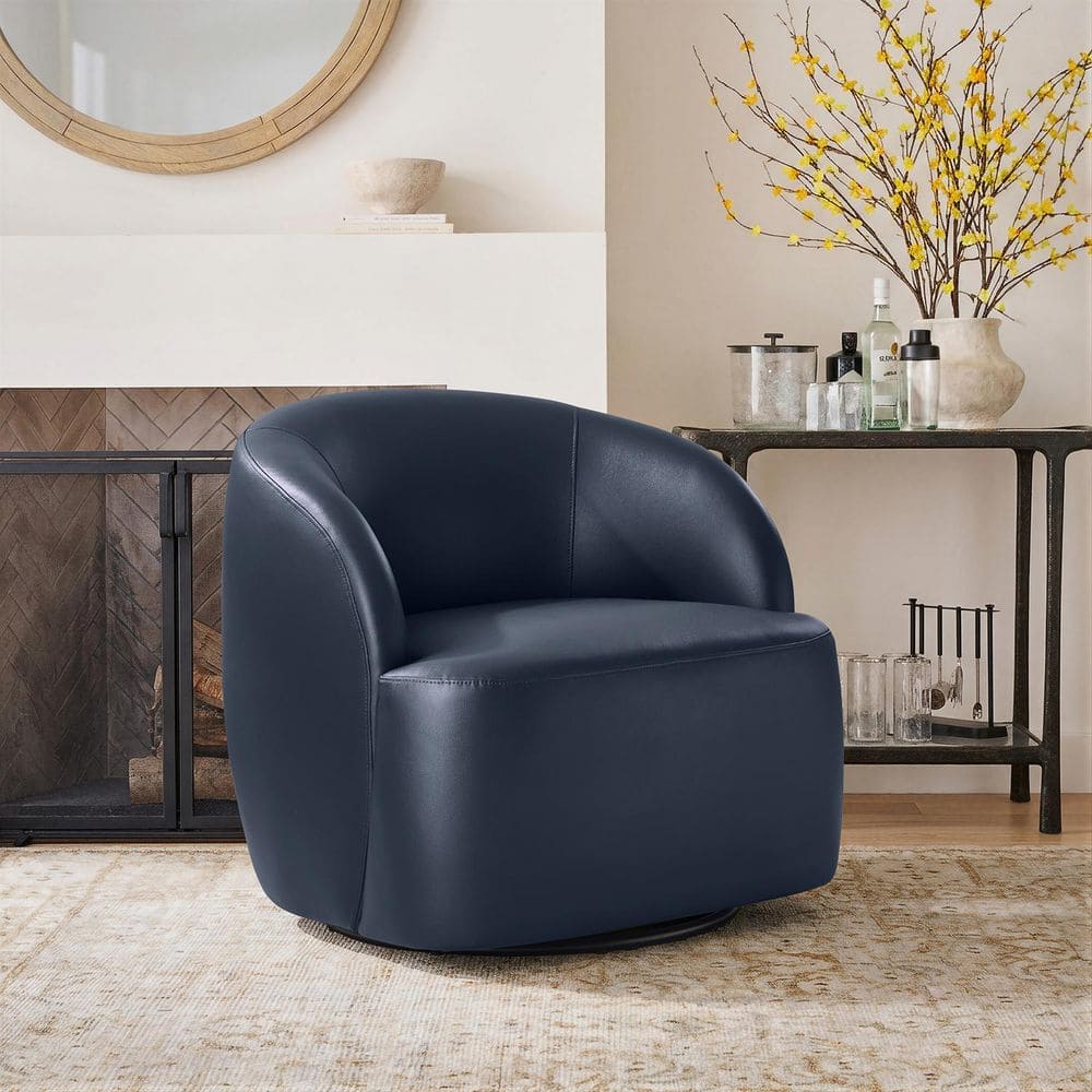 【kawais】 leather chair seat<garbon>_navy JAYDEN CREATION Braisee Modern Navy Faux Leather Barrel Chair with