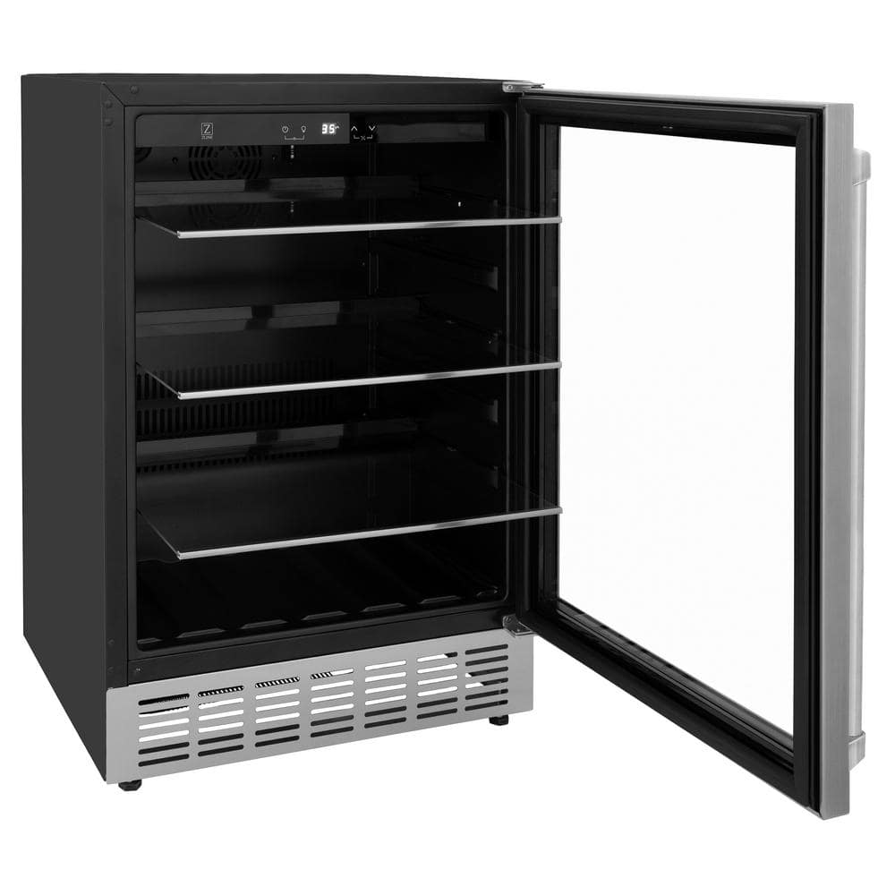 ZLINE 24" Stainless Steel Beverage Fridge with Adjustable Glass Shelves