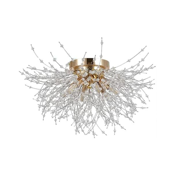19.7 in. Modern 6-Light Golden Flush Mount Ceiling Lights Crystal Sputnik Firework Close to Ceiling Lamp