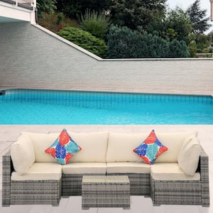 7-Pieces Outdoor Rattan Sectional Sofa Patio Wicker Furniture Sets with Coffee Table and Cushions