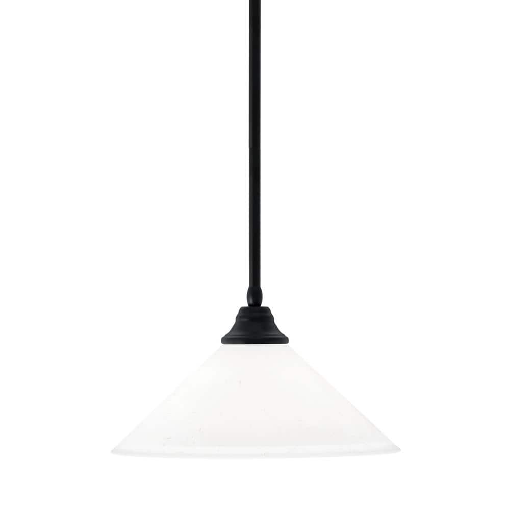 Sparta 100-Watt 1 Light Matte Black Shaded Pendant Light with 16 in. White 