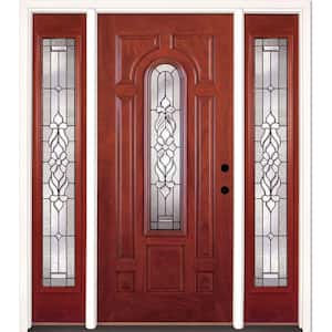 67.5 in. x 81.625 in. Lakewood Patina Stained Cherry Mahogany Left-Hand Fiberglass Prehung Front Door with Sidelites