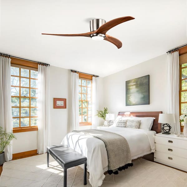 52 in. Walnut Ceiling Fan with 3 Wood Blades, LED Light and Remote, Dimmable for Bedroom, Living Room