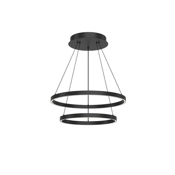 KUZCO Cerchio 24 in. 2-Light 87-Watt Black Integrated LED Chandelier