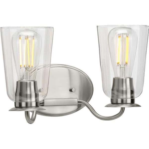 Progress Lighting Durrell Collection 2-Light Brushed Nickel Clear Glass Coastal Bath Vanity Light