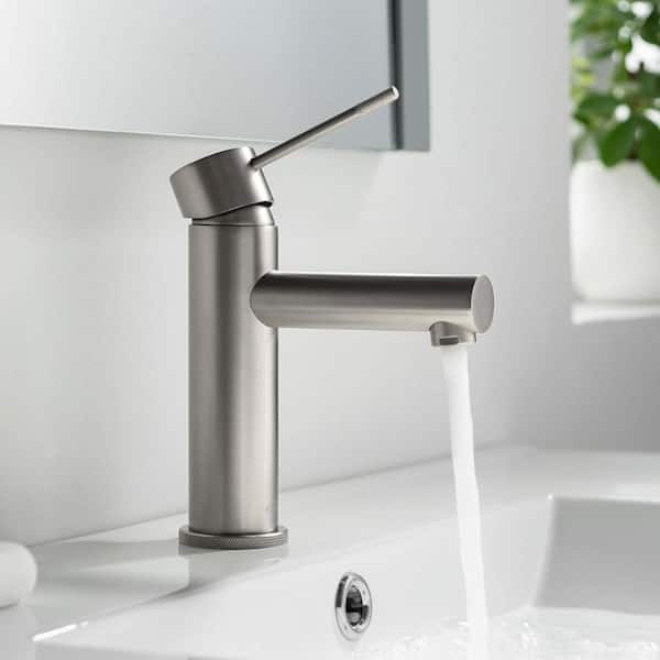 Single Handle Lever Handle Single Hole Bathroom Sink Faucet with Supply Lines and Adjustable Flow Rate in Brushed Nickel