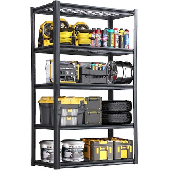 5 Tiers Steel Heavy Duty Adjustable Garage Storage Shelving Unit in Black (47.2 in. W x 72 in. H x 17.7 in. D), Wire