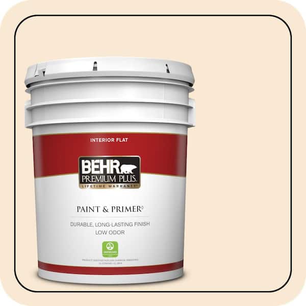BEHR PREMIUM PLUS 5 gal. #OR-W05 Almond Milk Flat Low Odor Interior Paint & Primer