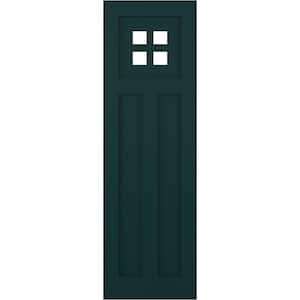 12 in. x 37 in. True Fit PVC San Antonio Mission Style Fixed Mount Flat Panel Shutters Pair in Thermal Green