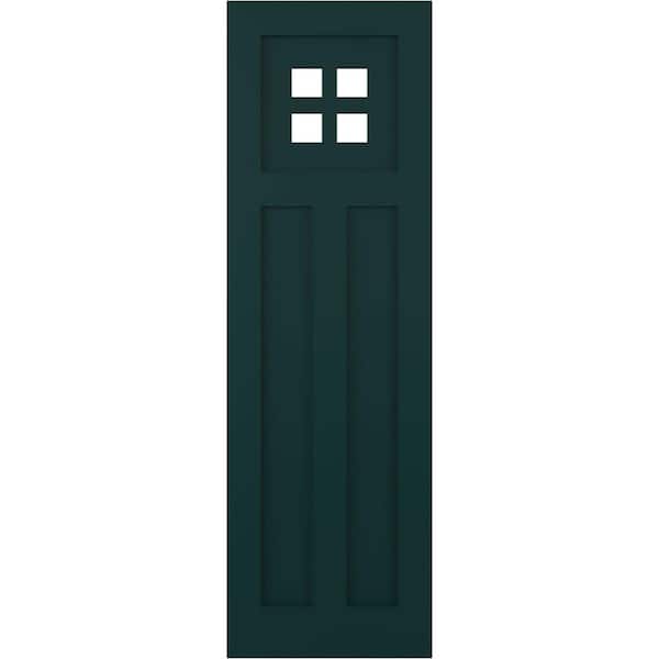 Ekena Millwork True Fit 15 in. x 28 in. PVC San Antonio Mission Style Fixed Mount Flat Panel Shutters, Thermal Green (Per Pair)