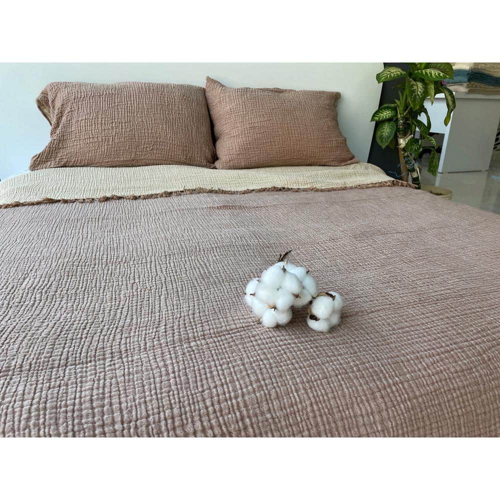 Brown Reversible Organic Cotton Queen Bedspread Set