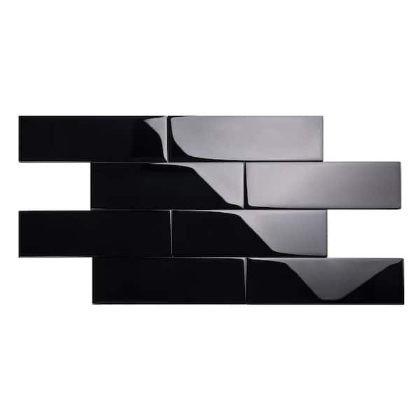 Giorbello Black 4 in. x 12 in. x 8mm Glass Subway Tile (5 sq. ft./Case)