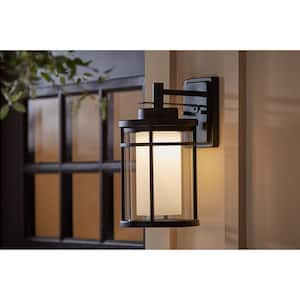 13.5 in. Black Integrated LED Outdoor Wall Lantern Sconce Light