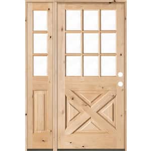 46 in. x 80 in. Knotty Alder 2-Panel Left-Hand/Inswing Clear Glass Unfinished Wood Prehung Front Door w/Left Sidelite