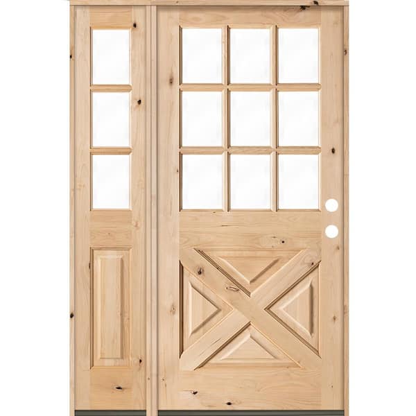 Krosswood Doors 50 in. x 80 in. Knotty Alder 2-Panel Left-Hand/Inswing Clear Glass Unfinished Wood Prehung Front Door w/Left Sidelite