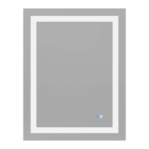 ES-DIY 28 in. W x 36 in. H Rectangular Brushed Nickel Framed Anti-Fog LED Wall Mounted Bathroom Vanity Mirror Lighted Mirror