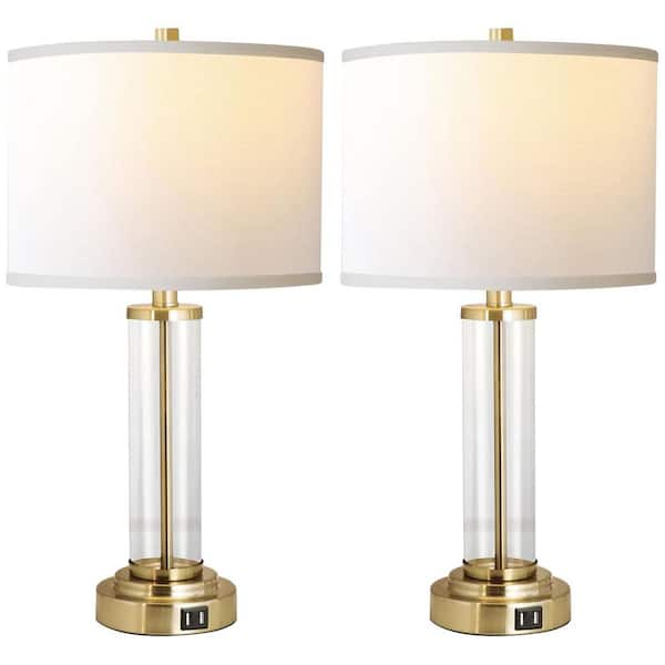 Rottogoon 22 in. Gold Modern Table Lamp Set of 2 Nightstand Lamp for Bedroom with Touch Control Dual USB 3-Way Dimmable