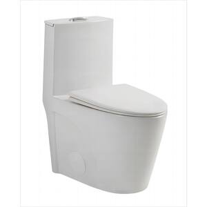 1-Piece 1.1/1.6 GPF Dual Flush Elongated High Efficiency WaterSense Toilet in Glossy White, Seat Included