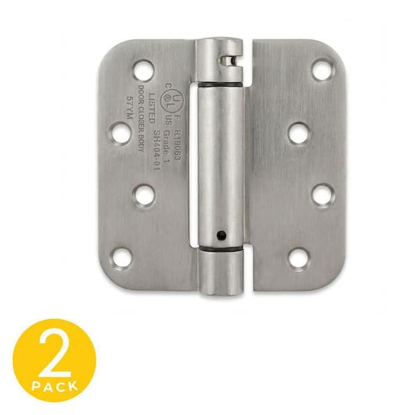 Global Door Controls 4 in. x 4 in. Satin Nickel Full Mortise Spring 5/8 in. Radius Hinge with Removable Pin - Set of 2