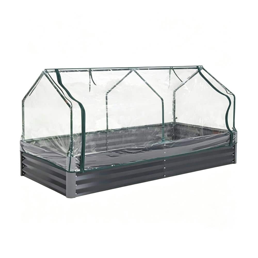8x4x2ft Rectangular Galvanized Raised Garden Bed with Zippered PVC Cover, Outdoor Metal Planter Box for Vegetables, Gray price history on PriceWatchPro