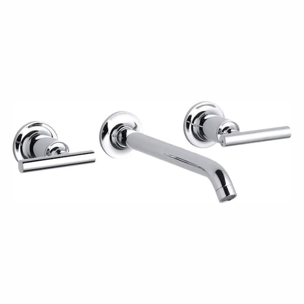 KOHLER Purist 8 in. 2-Handle Low-Arc Wall Mount Water-Saving Bathroom Faucet Trim Only in Polished Chrome