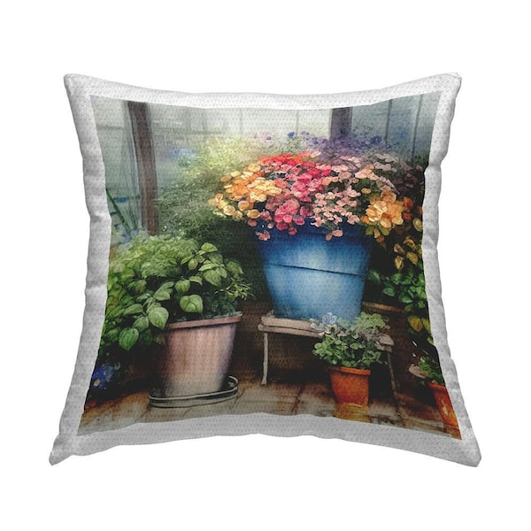 Bright Florals Blooming Garden Multi-Color Square Outdoor Throw Pillow