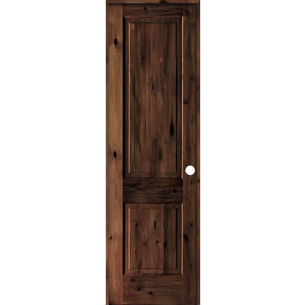 Krosswood Doors 28 in. x 96 in. Rustic Knotty Alder Wood 2 Panel Left-Hand/Inswing Red Mahogany Stain Single Prehung Interior Door