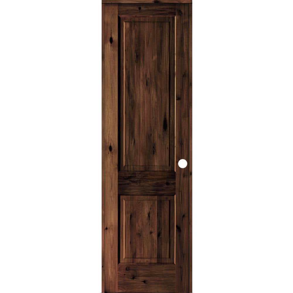28 in. x 96 in. Rustic Knotty Alder 2 Panel Left Hand Red Mahogany Stain Wood Single Prehung Interior Door w/Square Top price history on PriceWatchPro