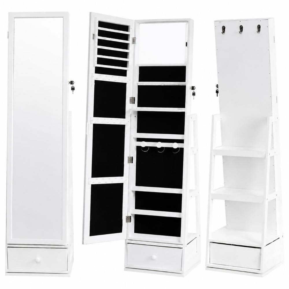White Acrylic and Engineered Wood Jewelry Armoire 14.56 in. W with Rotatable Full Length Mirror and Lock price history on PriceWatchPro