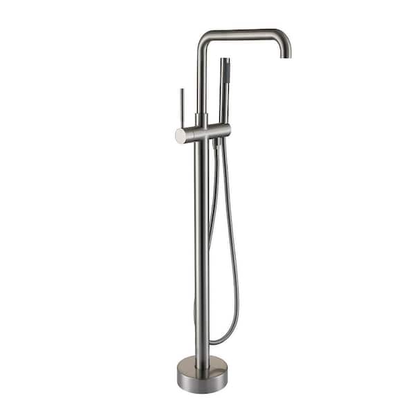 Single-Handle Freestanding Tub Faucet with Hand Shower in Brushed Nickel