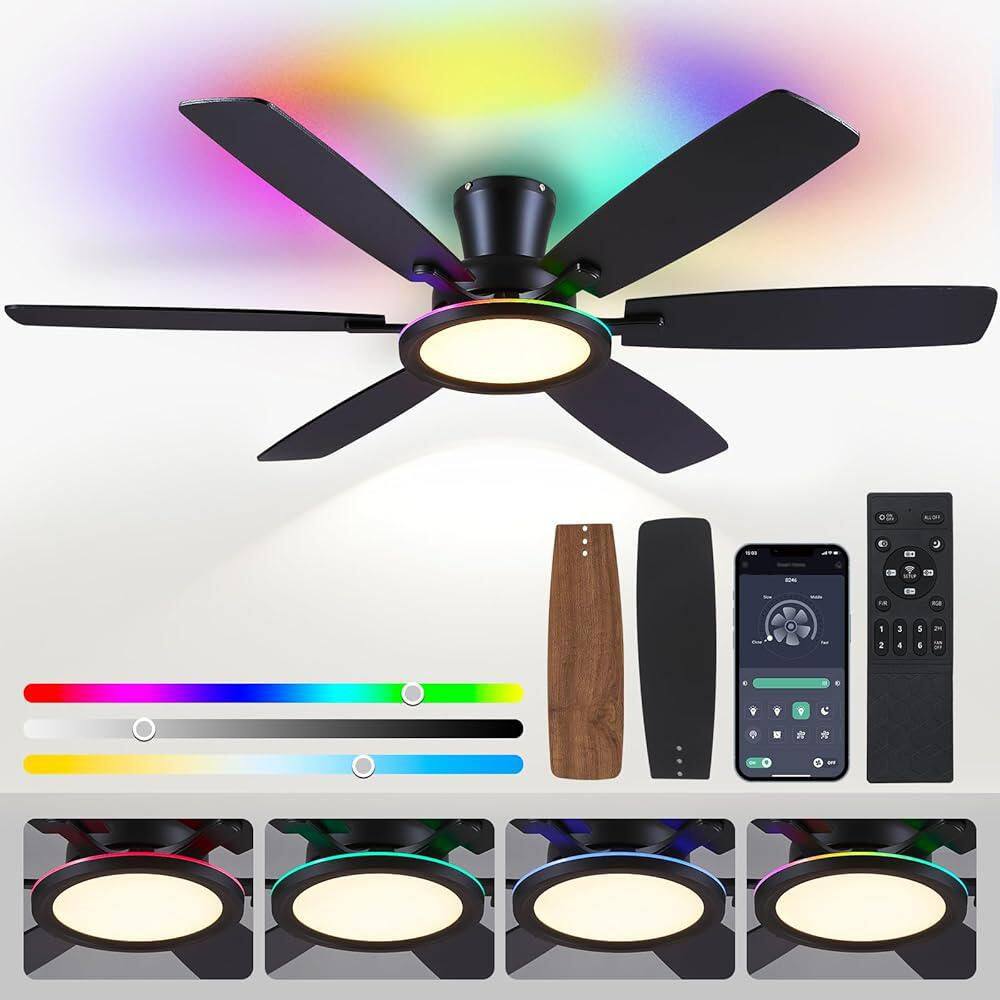 54 in. Indoor/Outdoor Modern White Ceiling Fan with Dimmable RGB LED Light and Remote/APP Control price history on PriceWatchPro