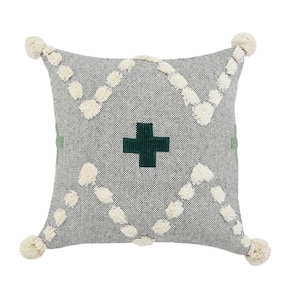 Swiss Zeal Gray/White Positive Sign Tufted Poly-fill 20 in. x 20 in. Throw Pillow
