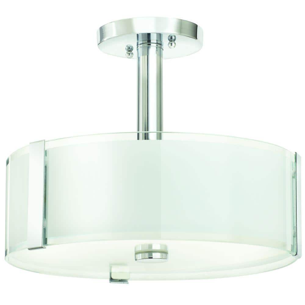 Home Decorators Collection Bourland 14 in. 3-Light Polished Chrome  Semi-Flush Mount Ceiling Light Fixture with White and Clear Glass Double  Shade 
