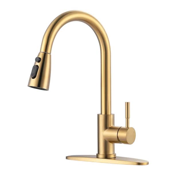 15.3 in. H Touchless Sensor 3-Functions Stainless Steel Single Handle Pull Down Sprayer Kitchen Faucet in Brushed Gold