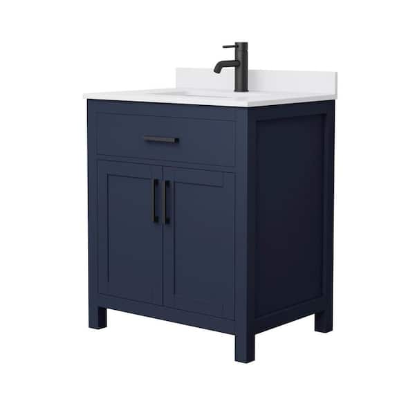 Wyndham Collection Beckett 30 in. W x 22 in. D x 35 in. H Single Sink Bathroom Vanity in Dark Blue with White Cultured Marble Top