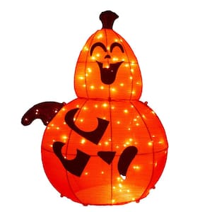 3 ft. Light Up LED Pumpkin Decoration Halloween, Tinsel Stacked 2-Head Warm Yard Lights for Light Up Pumpkin Decoration