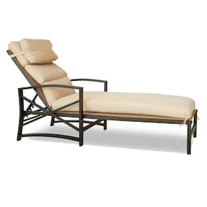 Adjustable Back Metal Outdoor Lounge Chair with Khaki Cushions