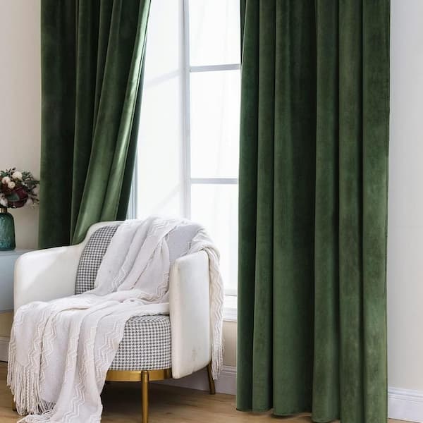 UTA HUNTER GREEN 18,000円 Olive Green Velvet 52 in. W x 84 in. L Back Tab Luxury Curtain