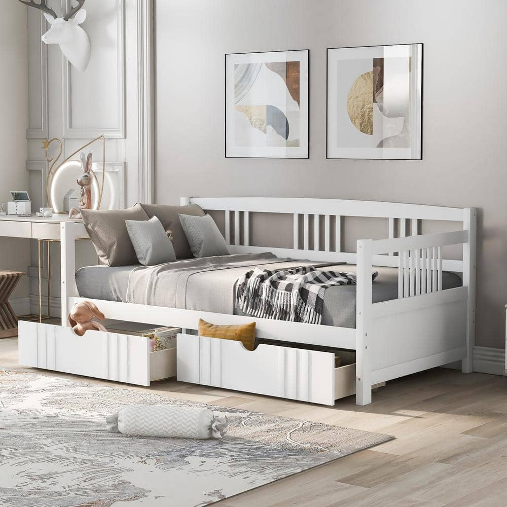 White Twin Size Daybed Wood Bed with Two Drawers LP000057LXLAAK - The ...