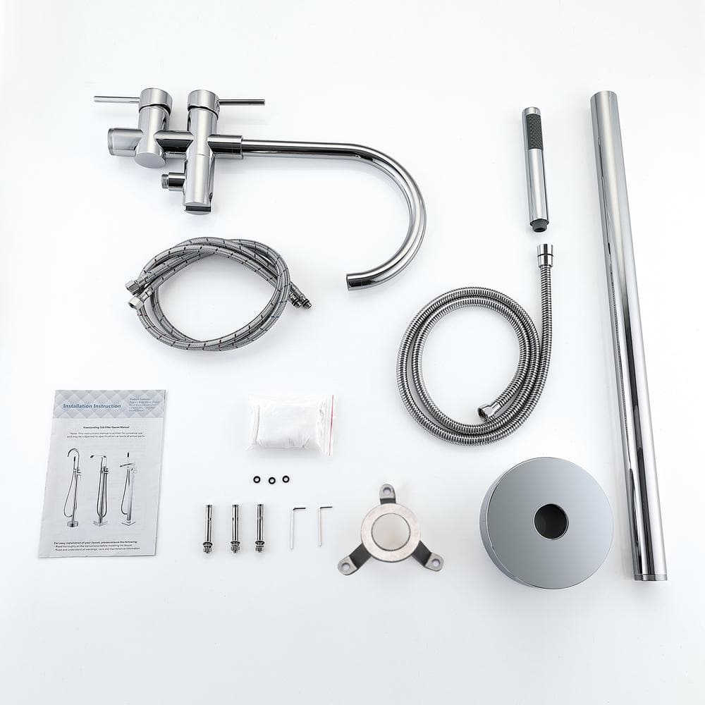 Chrome Freestanding Bathtub Faucet with Handheld Shower