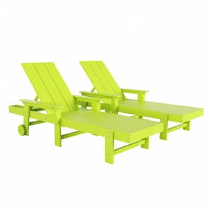 Shoreside 2-Piece Lime Fade Proof Plastic Portable Poly Reclining Outdoor Patio Chaise Lounge Arm Chairs with Wheels
