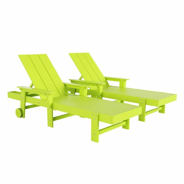 WESTIN OUTDOOR Shoreside 2-Piece Lime Fade Proof Plastic Portable Poly Reclining Outdoor Patio Chaise Lounge Arm Chairs with Wheels