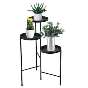 30 in. Metal Corner Plant Stand in Black Indoor/Outdoor (3-Tier)