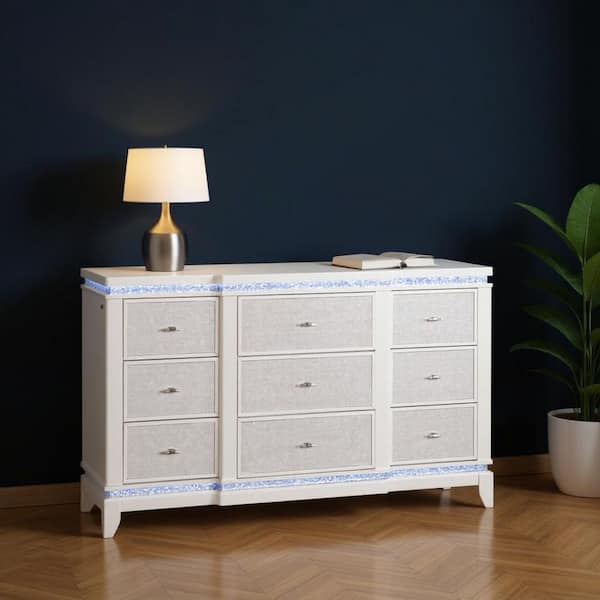 HomeRoots White 9-Drawer 62 in. Dresser with Mirror 2000633700 HomeRoots White 9-Drawer 62 in. Dresser with Mirror 2000633700