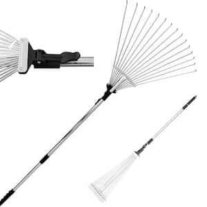 Telescopic Handle Length 63 in. Adjustable Width Heavy Stainless Steel Duty Garden Leaf Rake for Grass and Leaves